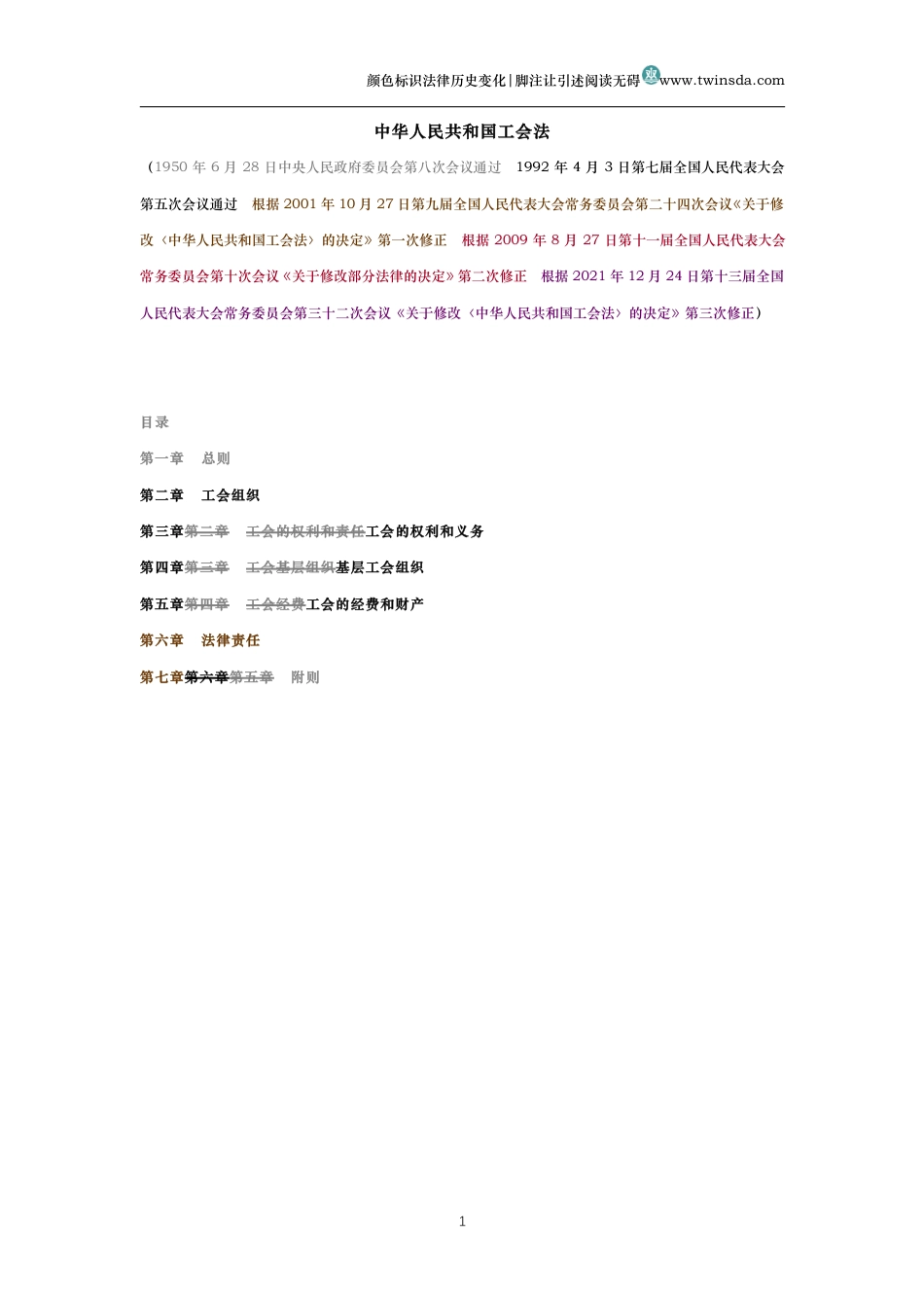 中华人民共和国工会法（历史变化对比版）_第1页