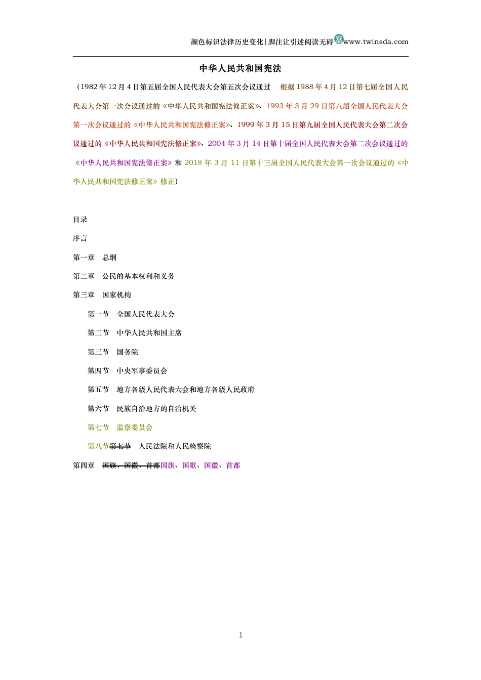 中华人民共和国宪法（历史变化对比版）_第1页