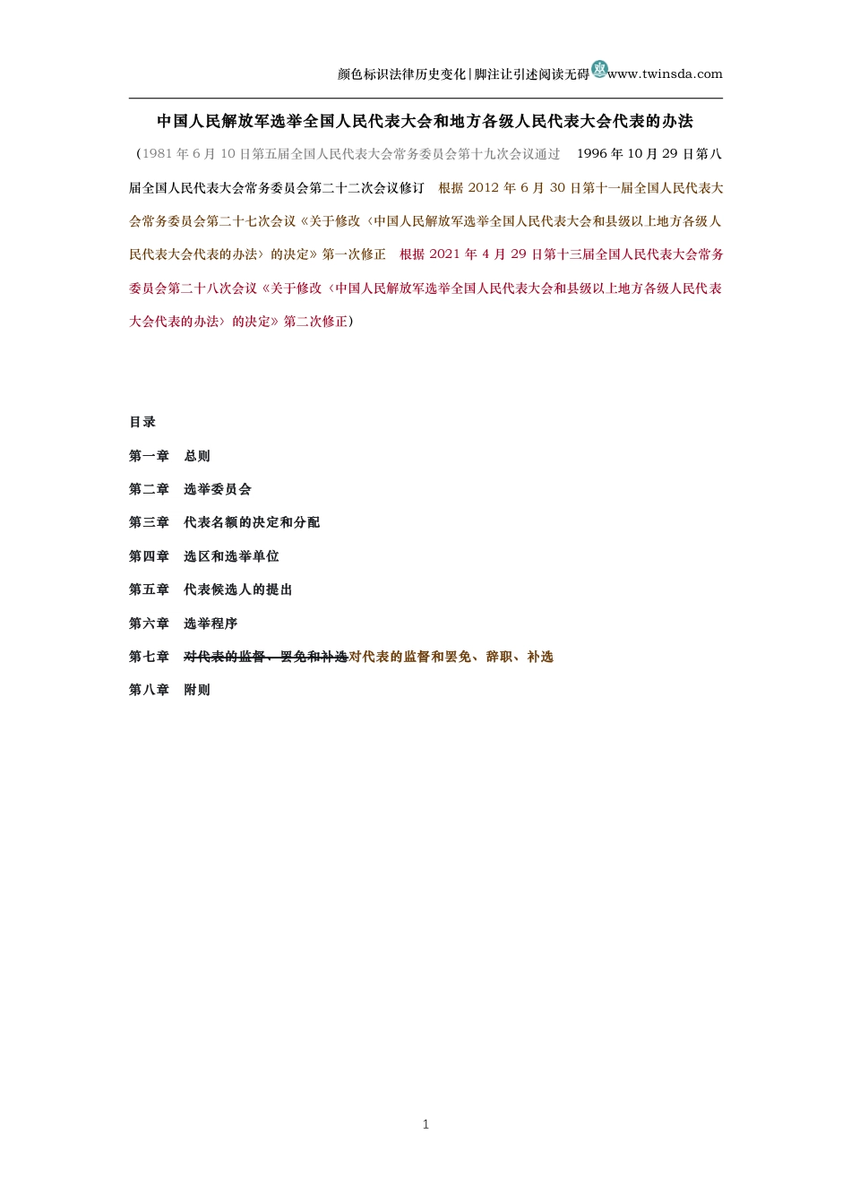 中国人民解放军选举全国人民代表大会和地方各级人民代表大会代表的办法（历史变化对比版）_第1页