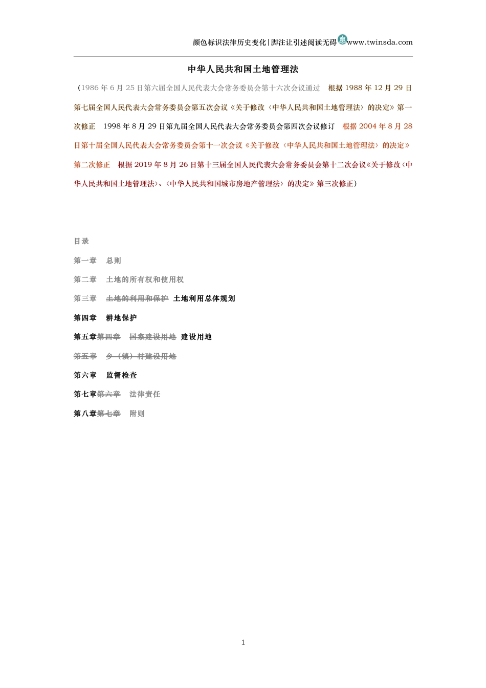 中华人民共和国土地管理法（历史变化对比版）_第1页