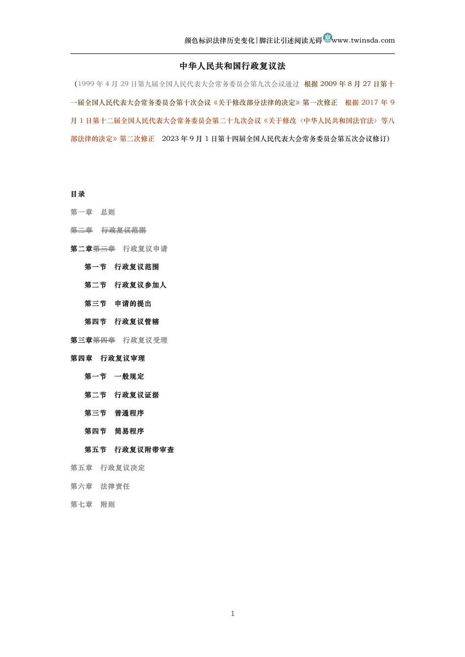中华人民共和国行政复议法（历史变化对比版）_第1页