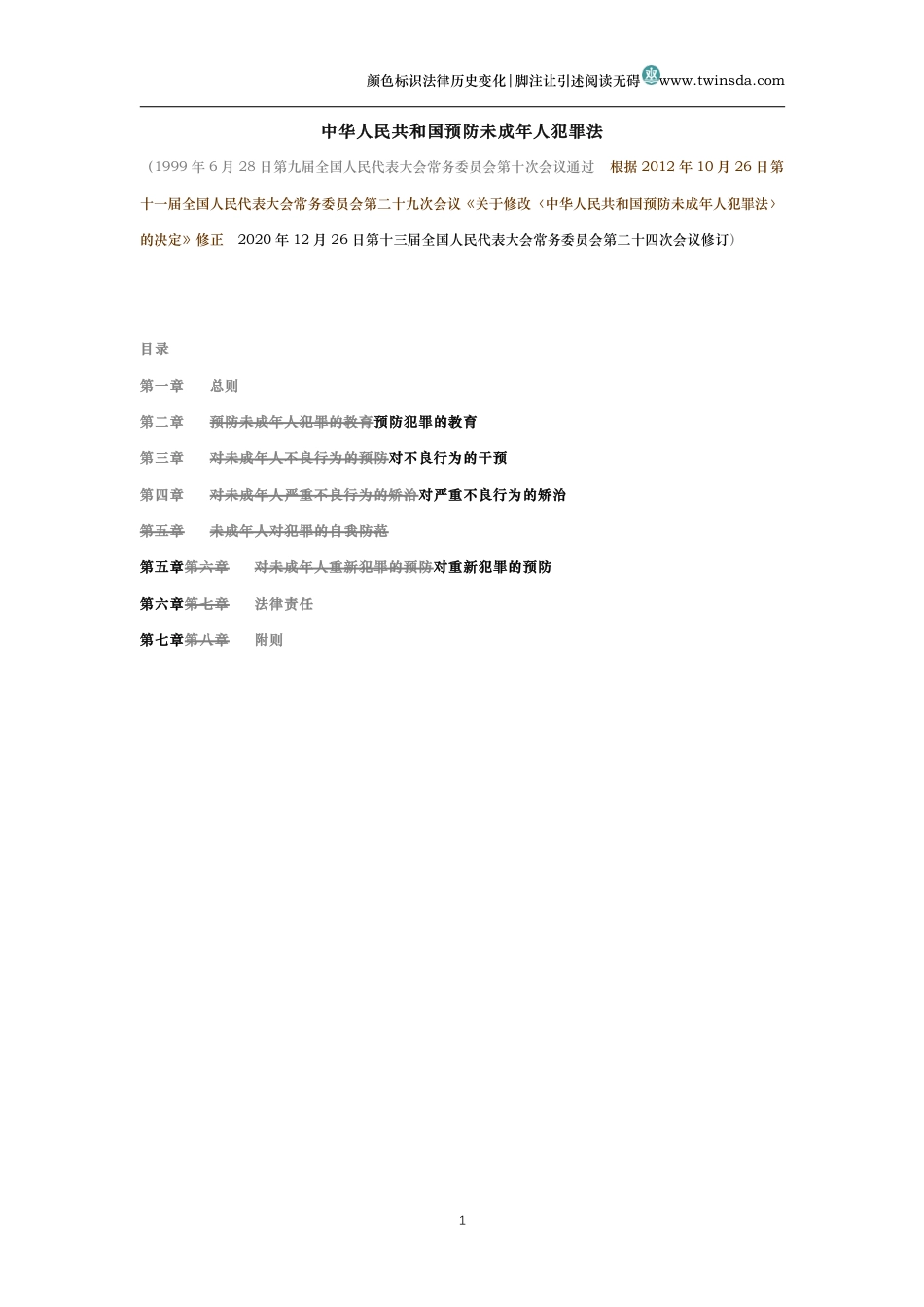 中华人民共和国预防未成年人犯罪法(历史变化对比版)_第1页