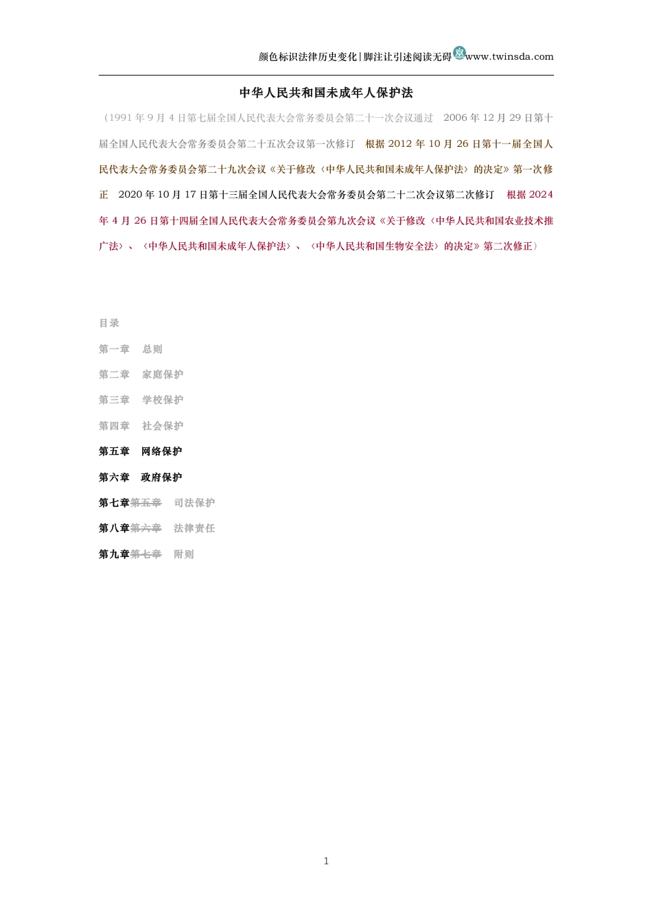 中华人民共和国未成年人保护法(历史变化对比版)_第1页