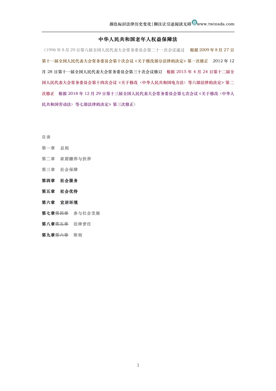 中华人民共和国老年人权益保障法(历史变化对比版)_第1页