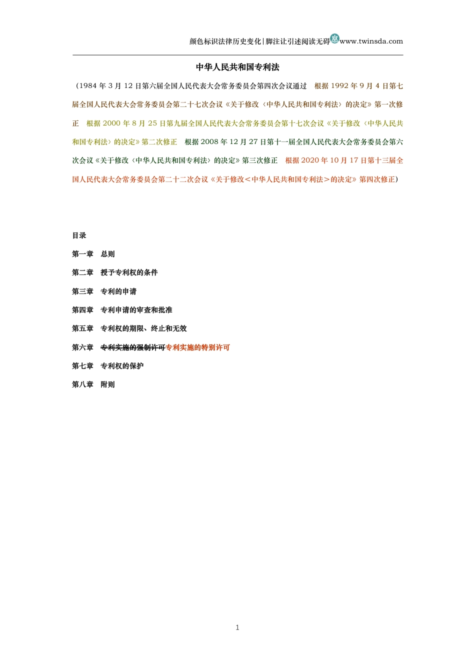 中华人民共和国专利法(历史变化对比版)_第1页