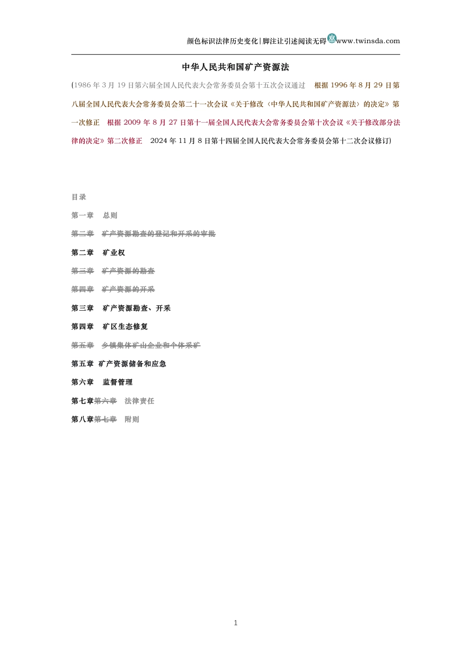 中华人民共和国矿产资源法(历史变化对比版)_第1页