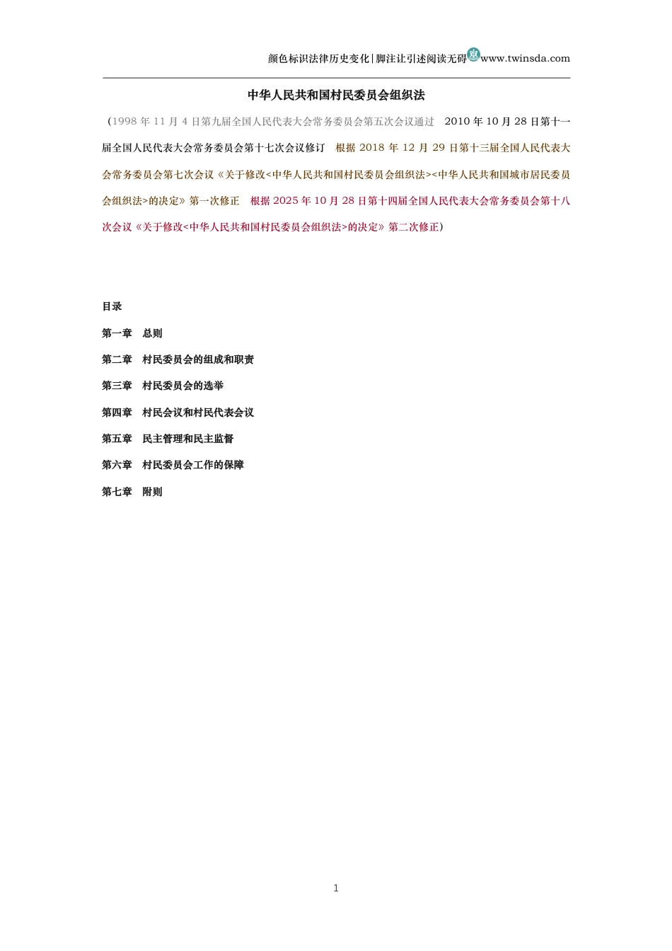 中华人民共和国村民委员会组织法(历史变化对比版)_第1页