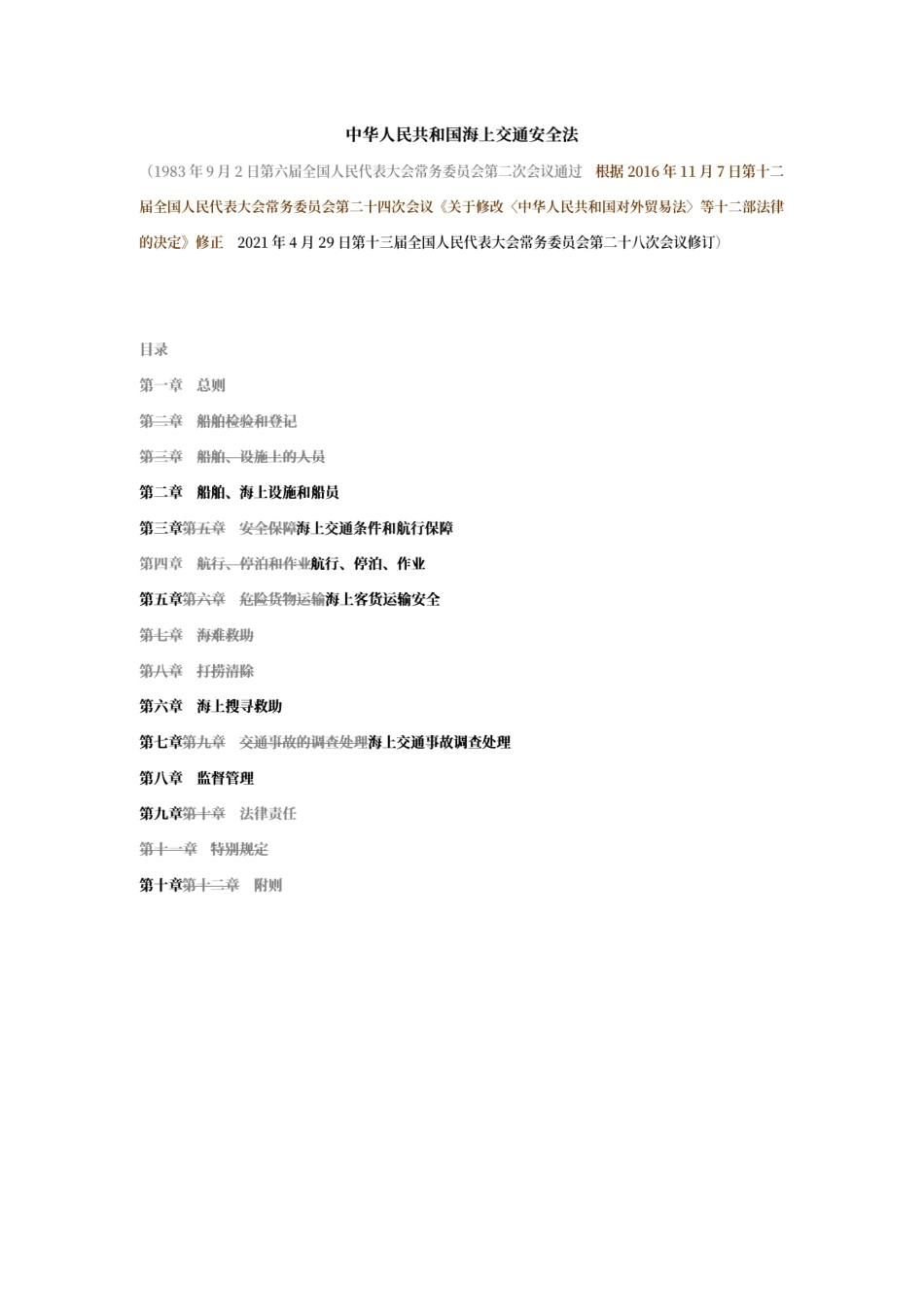 中华人民共和国海上交通安全法(历史变化对比版)_第1页